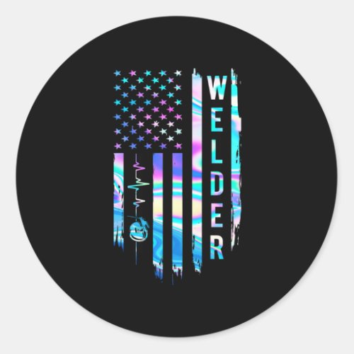 Awesome US Flag Heart Welder Classic Round Sticker