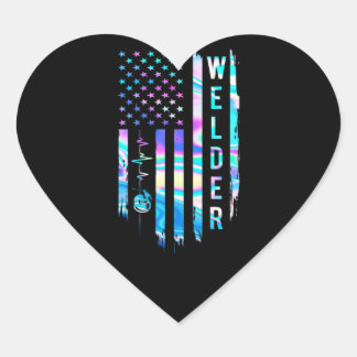Awesome US Flag Heart Welder Heart Sticker