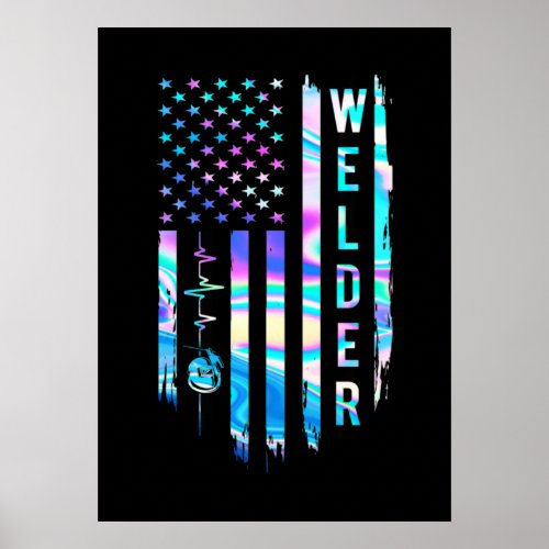 Awesome US Flag Heart Welder Poster