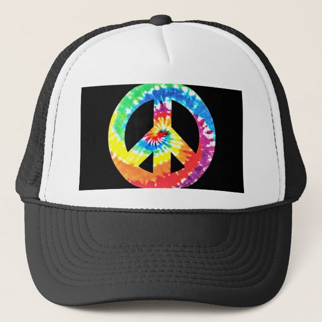 awesome Vibrant Tye Dyed Peace Sign Trucker Hat (Front)