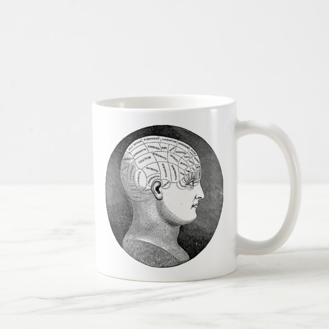 Awesome Vintage Art Phrenology head Diagram Coffee Mug (Right)