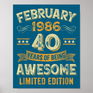 Awesome Vintage February 1986 40th Birthday Poster