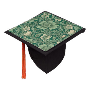 Awesome Vintage Green Floral Pattern  Graduation Cap Topper