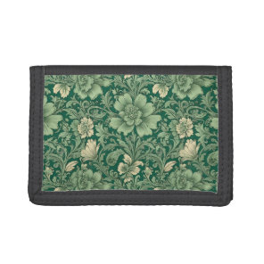 Awesome Vintage Green Floral Pattern  Tri-fold Wallet