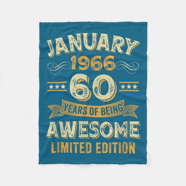 Awesome Vintage January 1966 60th Birthday  Fleece Blanket (Front)