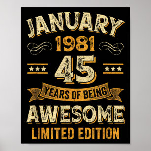 Awesome Vintage January 1981 45th Birthday  Poster