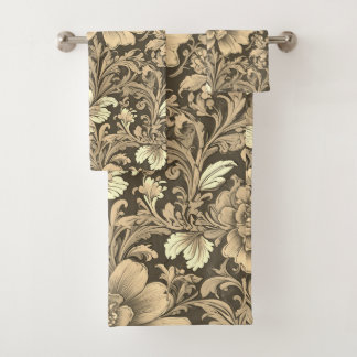 Awesome Vintage Sepia Floral Pattern  Bath Towel Set