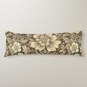 Awesome Vintage Sepia Floral Pattern Body Pillow