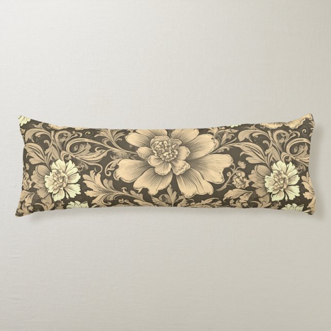 Awesome Vintage Sepia Floral Pattern  Body Pillow (Front)