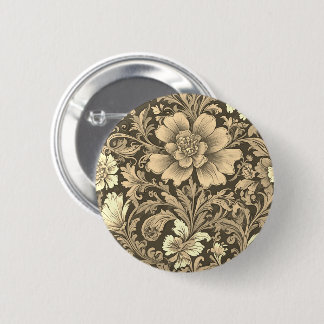 Awesome Vintage Sepia Floral Pattern Button