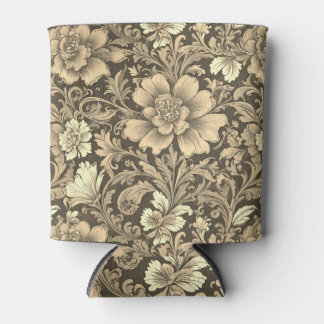 Awesome Vintage Sepia Floral Pattern Can Cooler