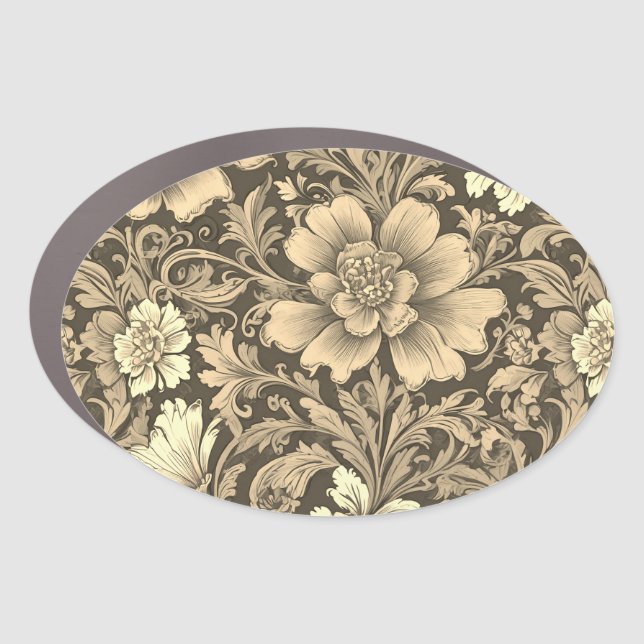 Awesome Vintage Sepia Floral Pattern  Car Magnet (Front)