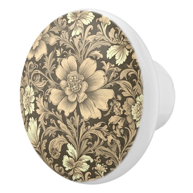 Awesome Vintage Sepia Floral Pattern  Ceramic Knob (Right)