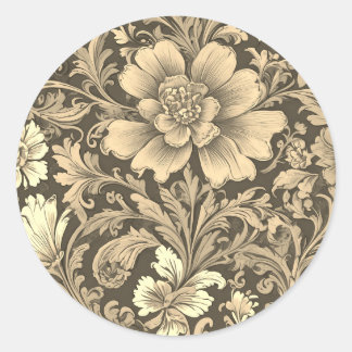 Awesome Vintage Sepia Floral Pattern Classic Round Sticker