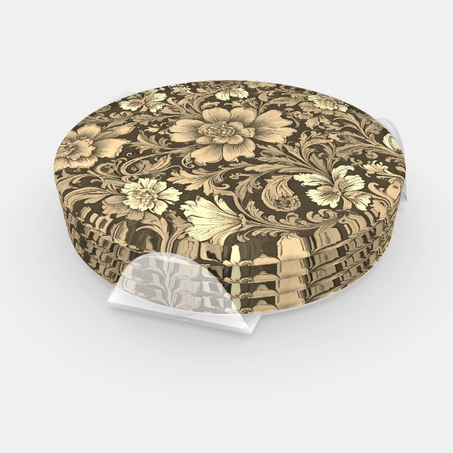 Awesome Vintage Sepia Floral Pattern  Coaster Set (Set)