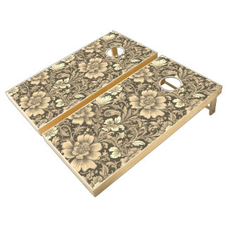 Awesome Vintage Sepia Floral Pattern Cornhole Set