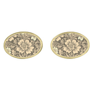 Awesome Vintage Sepia Floral Pattern  Cufflinks