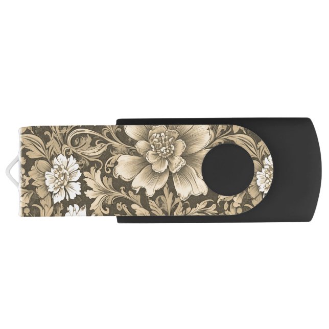 Awesome Vintage Sepia Floral Pattern  Flash Drive (Back)