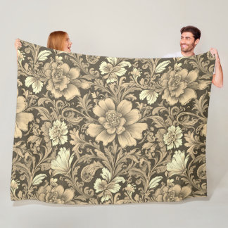 Awesome Vintage Sepia Floral Pattern Fleece Blanket