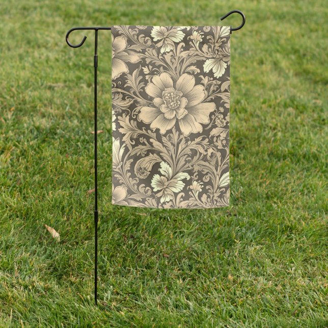 Awesome Vintage Sepia Floral Pattern  Garden Flag (In SItu)
