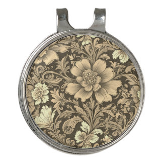 Awesome Vintage Sepia Floral Pattern  Golf Hat Clip