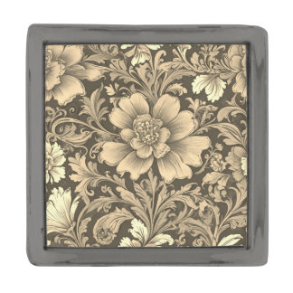 Awesome Vintage Sepia Floral Pattern  Gunmetal Finish Lapel Pin