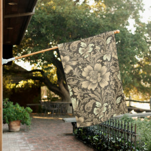 Awesome Vintage Sepia Floral Pattern  House Flag