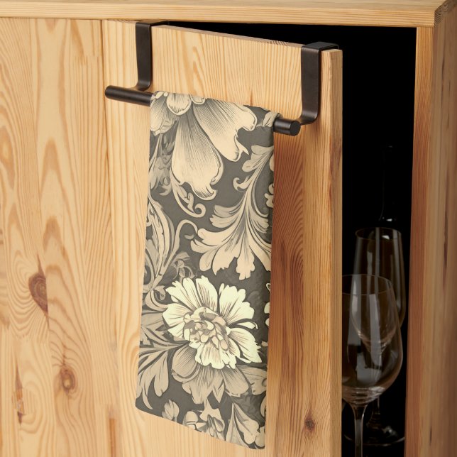 Awesome Vintage Sepia Floral Pattern  Kitchen Towel (Thirds Fold)