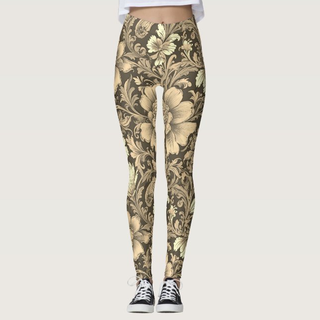 Awesome Vintage Sepia Floral Pattern  Leggings (Front)