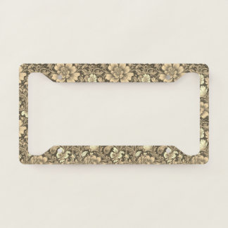 Awesome Vintage Sepia Floral Pattern License Plate Frame