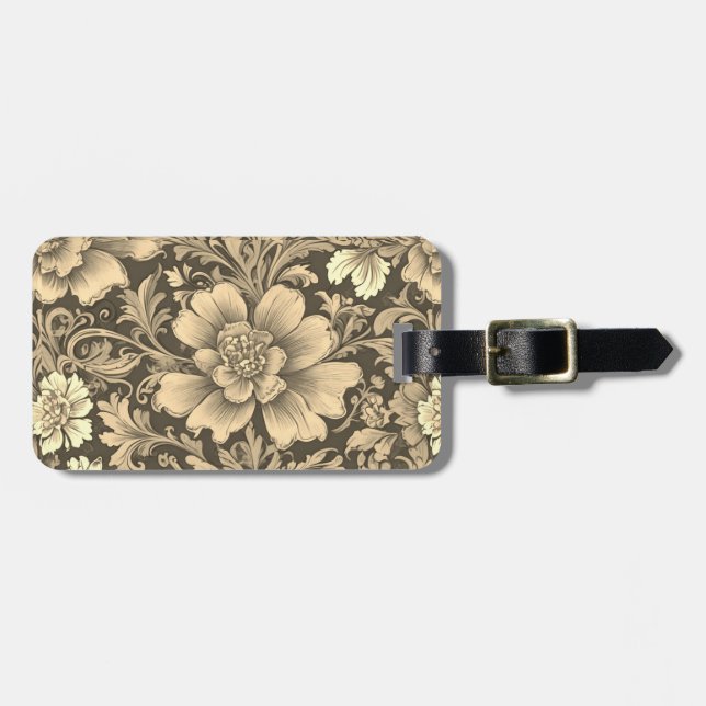 Awesome Vintage Sepia Floral Pattern  Luggage Tag (Front Horizontal)