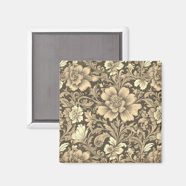 Awesome Vintage Sepia Floral Pattern  Magnet (Front/Back)