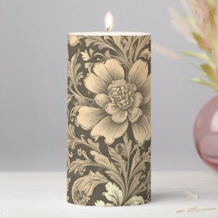 Awesome Vintage Sepia Floral Pattern Pillar Candle