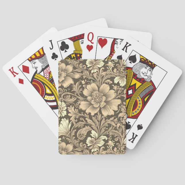 Awesome Vintage Sepia Floral Pattern  Poker Cards (Back)