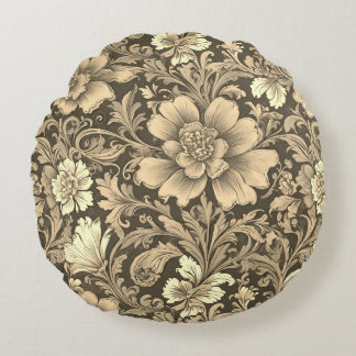 Awesome Vintage Sepia Floral Pattern Round Pillow