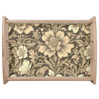 Awesome Vintage Sepia Floral Pattern Serving Tray