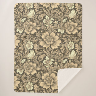 Awesome Vintage Sepia Floral Pattern  Sherpa Blanket