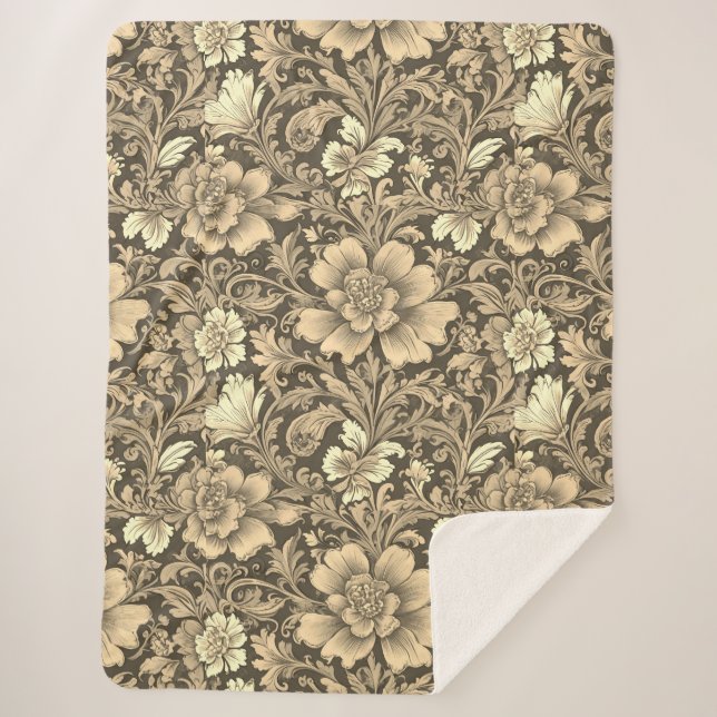 Awesome Vintage Sepia Floral Pattern  Sherpa Blanket (Front)