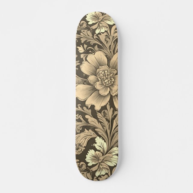 Awesome Vintage Sepia Floral Pattern  Skateboard (Front)