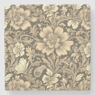 Awesome Vintage Sepia Floral Pattern Stone Coaster