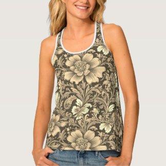 Awesome Vintage Sepia Floral Pattern Tank Top