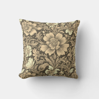 Awesome Vintage Sepia Floral Pattern Throw Pillow