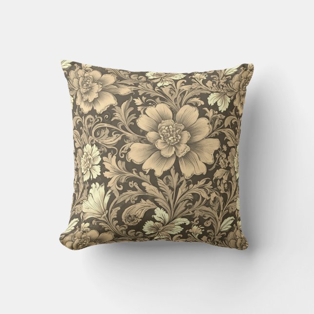 Awesome Vintage Sepia Floral Pattern  Throw Pillow (Front)