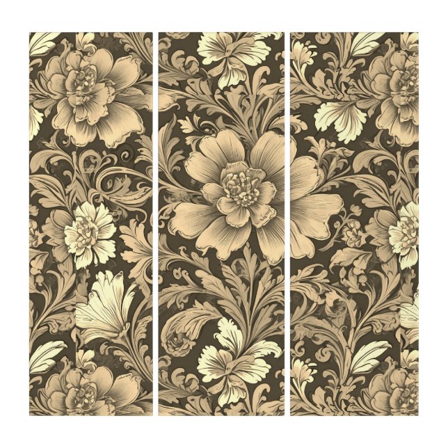 Awesome Vintage Sepia Floral Pattern  Triptych (Front)