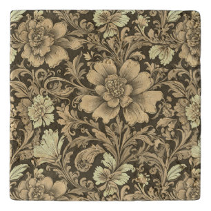 Awesome Vintage Sepia Floral Pattern  Trivet