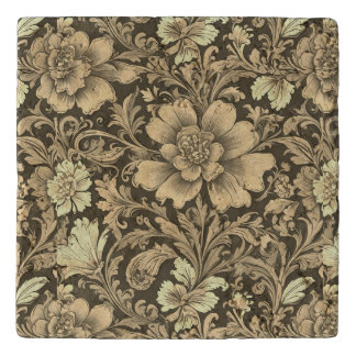 Awesome Vintage Sepia Floral Pattern  Trivet