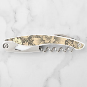 Awesome Vintage Sepia Floral Pattern Waiter's Corkscrew