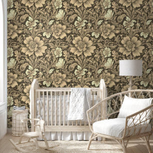Awesome Vintage Sepia Floral Pattern Wallpaper