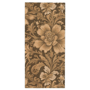 Awesome Vintage Sepia Floral Pattern Wood Flash Drive