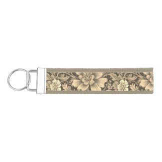 Awesome Vintage Sepia Floral Pattern Wrist Keychain